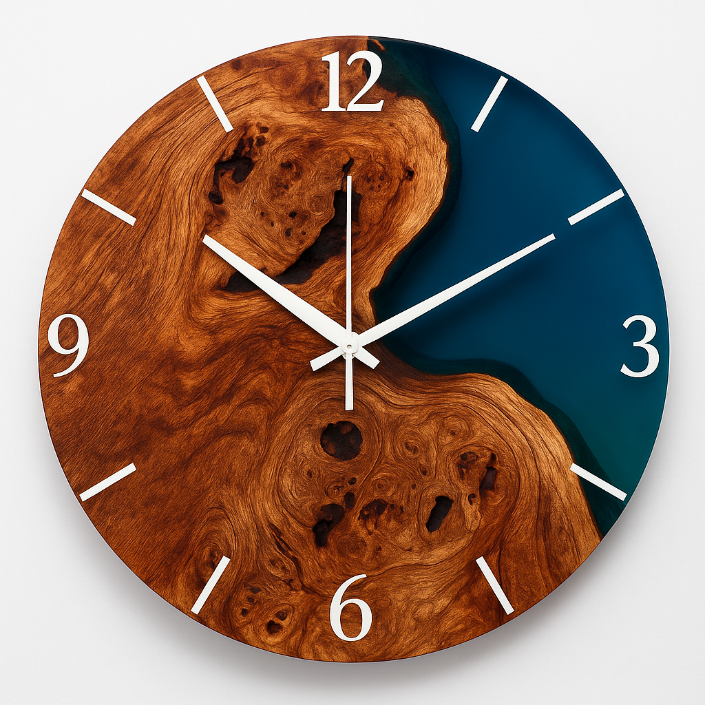 Premium Translucent Epoxy Wooden Wall Clock — Blue