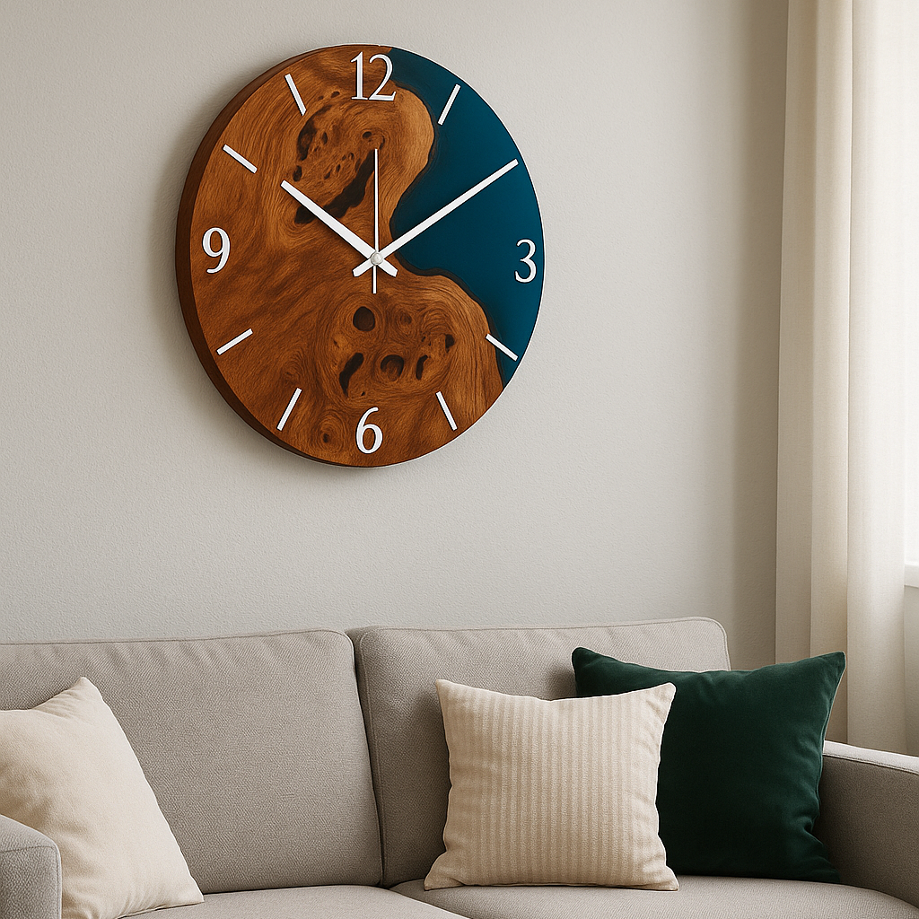 Premium Translucent Epoxy Wooden Wall Clock — Blue