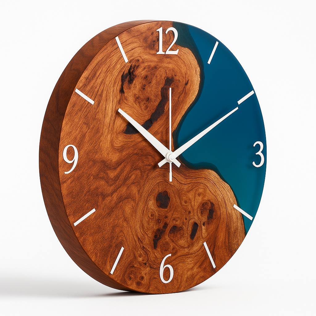 Premium Translucent Epoxy Wooden Wall Clock — Blue