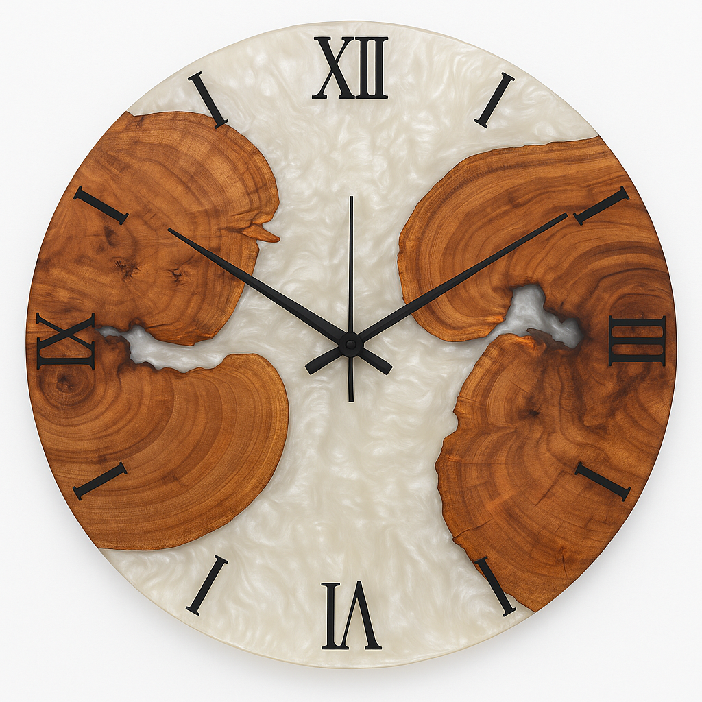 Premium Epoxy Wooden Wall Clock — White