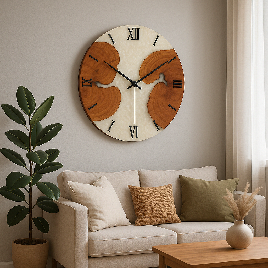 Premium Epoxy Wooden Wall Clock — White