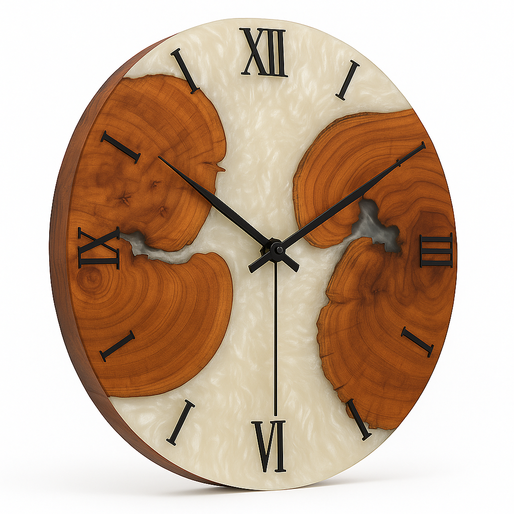 Premium Epoxy Wooden Wall Clock — White