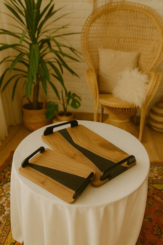 Premium Epoxy Wooden Serving Tray — Black